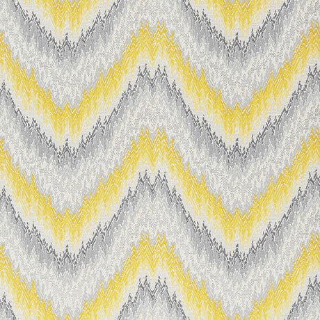PETIT FEU wallpaper in Cadmium from Schumacher's Print Happy collection, featuring a bold yellow and grey chevron pattern.