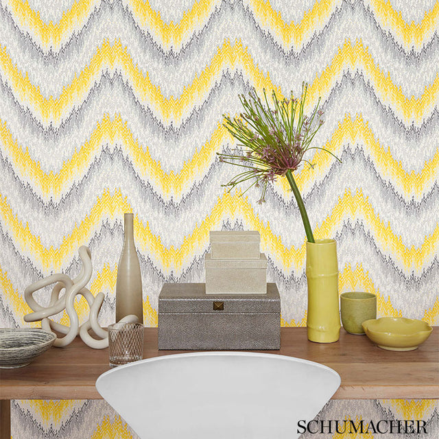 PETIT FEU Greige Chevron Wallpaper – Schumacher THE SMART SET 5007082