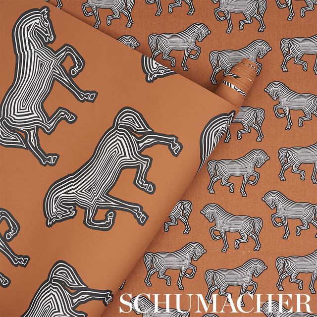 Faubourg Brown by Schumacher Graphic Horse Pattern Wallpaper – Schumacher 5007090