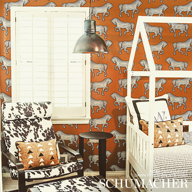 Faubourg Brown by Schumacher Graphic Horse Pattern Wallpaper – Schumacher 5007090