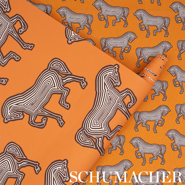 FAUBOURG Orange by Schumacher Graphic Horse Wallpaper – Schumacher 5007091