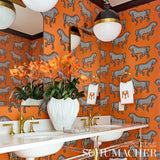 FAUBOURG Orange by Schumacher Graphic Horse Wallpaper – Schumacher 5007091
