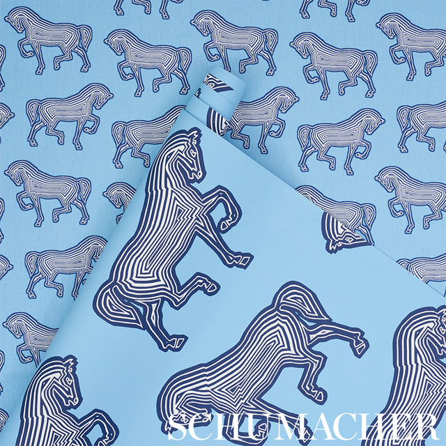 FAUBOURG Blue Graphic Equestrian Wallpaper – Schumacher 5007092