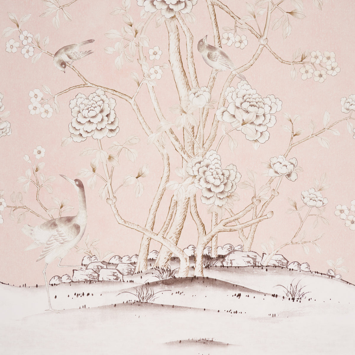 Chinois Palais Panel Blush Conch by Mary McDonald Scenic Botanical Wallpaper – Schumacher 5007121