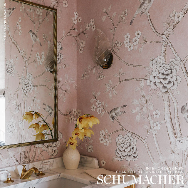 Chinois Palais Panel Blush Conch by Mary McDonald Scenic Botanical Wallpaper – Schumacher 5007121