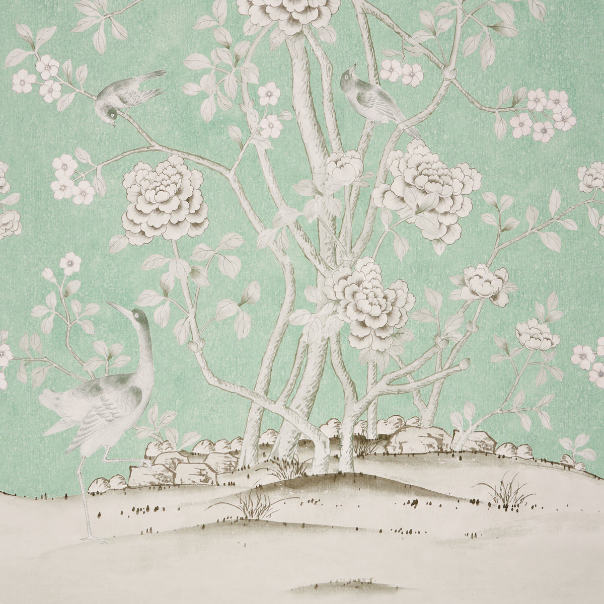 Chinois Palais Panel Aquamarine by Schumacher – Mary McDonald Chinoiserie Wallpaper Panel 5007123