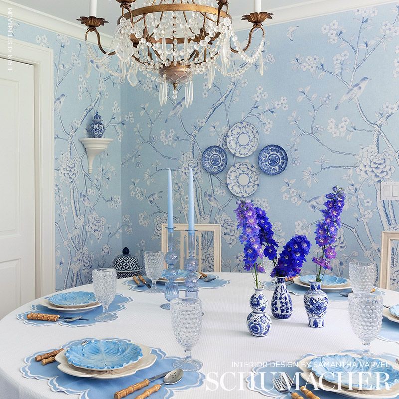 Chinois Palais Panel Sky by Mary McDonald Rhapsody in Blue Wallpaper – Schumacher 5007128