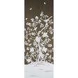 Chinois Palais Panel wallpaper in chocolate by Mary McDonald for Schumacher, featuring exotic birds and cherry blossoms on a dark background.