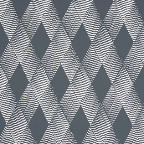 Fetlock Carbon wallpaper from Schumacher's Club Cavalier collection, featuring a modern diamond pattern in dark grey and white.