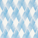 Fetlock blue diamond geometric wallpaper from Schumacher's Club Cavalier collection, shown in a modern interior setting.