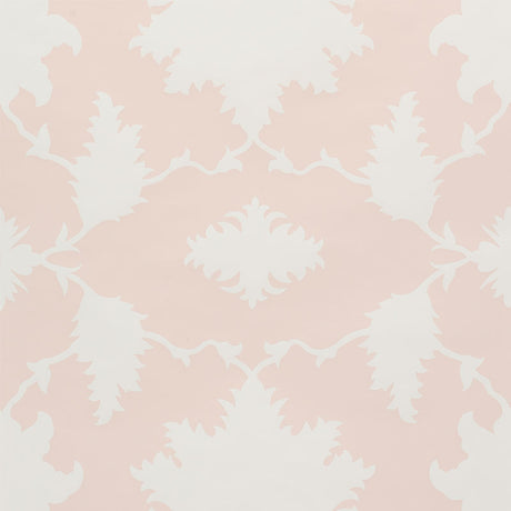 Garden of Persia Petal wallpaper by Mary McDonald for Schumacher, large-scale floral Persian-inspired print in pink and white.