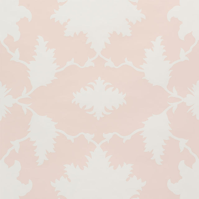 Garden of Persia Petal wallpaper by Mary McDonald for Schumacher, large-scale floral Persian-inspired print in pink and white.