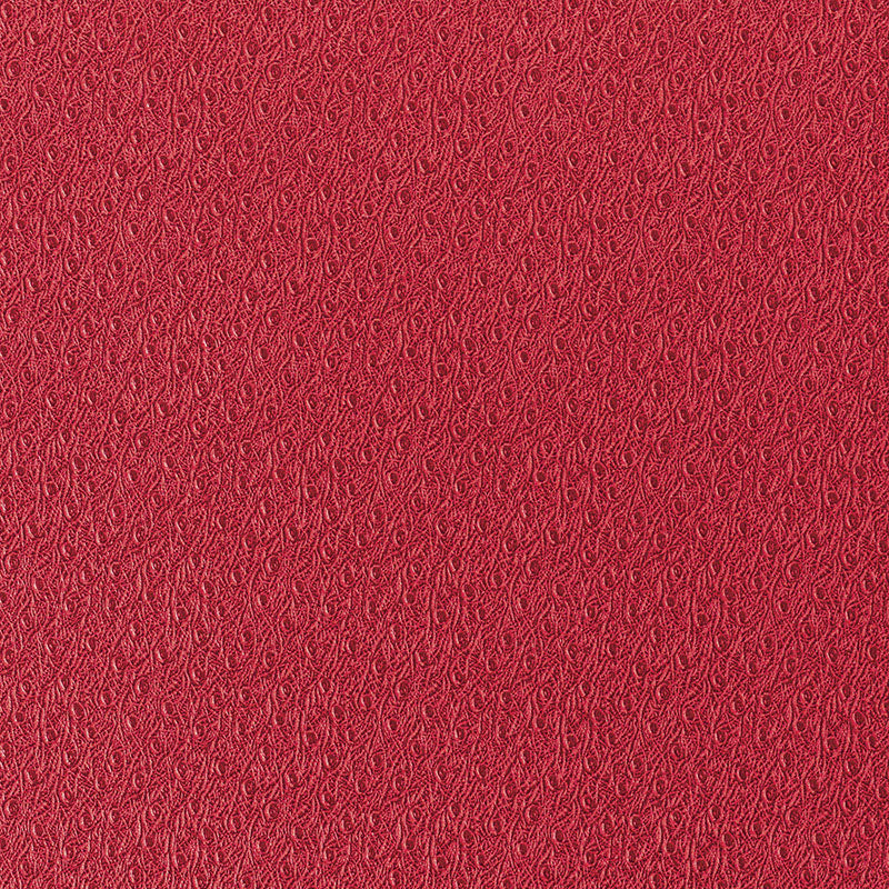 OSTRICH Scarlet embossed faux skin wallpaper by Schumacher, featuring a distinctive textured pattern in vibrant red.