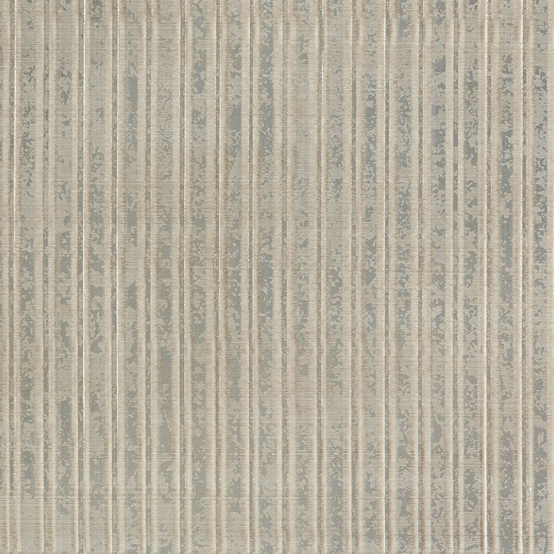 Galvanized Rib wallpaper in Silver Leaf by Schumacher, featuring a handcrafted corrugated metal effect.