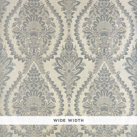 Incandescence Damask wallpaper in Burnished Silver, wide width, dramatic overscale damask pattern by Schumacher.