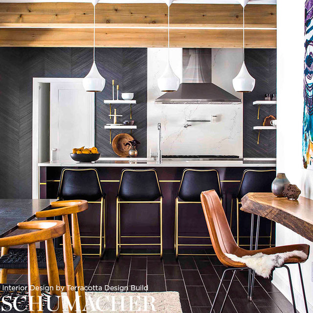 Combed Chevron Black Slate by Schumacher Subtle Chevron Stripe Wallpaper – Schumacher 5007423