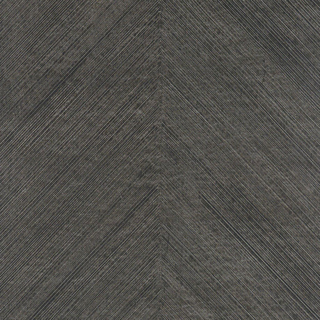 Combed Chevron wallpaper in Black Slate by Schumacher, featuring a subtle chevron pattern with a natural, organic texture.
