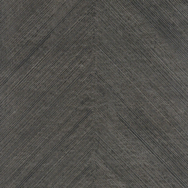 Combed Chevron wallpaper in Black Slate by Schumacher, featuring a subtle chevron pattern with a natural, organic texture.