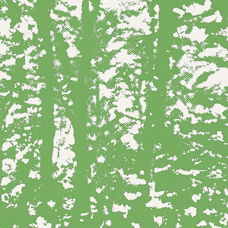 Woodland Leaf wallpaper by Schumacher in green and white, abstract forest pattern