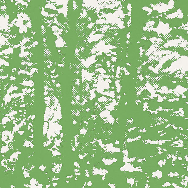 Woodland Leaf wallpaper by Schumacher in green and white, abstract forest pattern