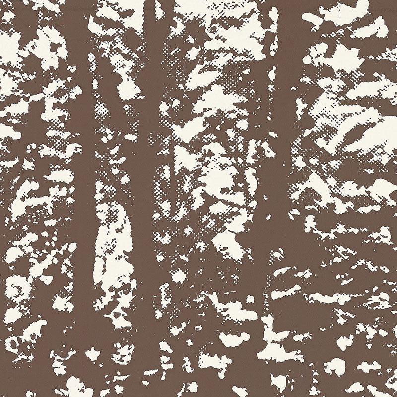 Woodland Bark wallpaper by Schumacher, an abstract wooded forest design in brown and white.