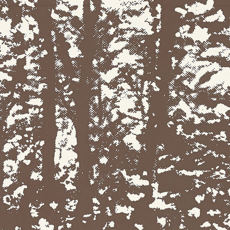 Woodland Bark wallpaper by Schumacher, an abstract wooded forest design in brown and white.