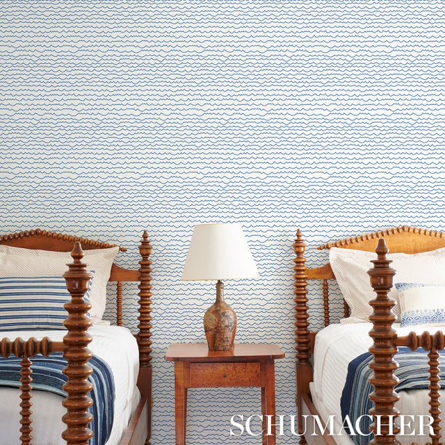 Waves Blue by Schumacher Modern Graphic Stripe Wallpaper – Schumacher 5007462