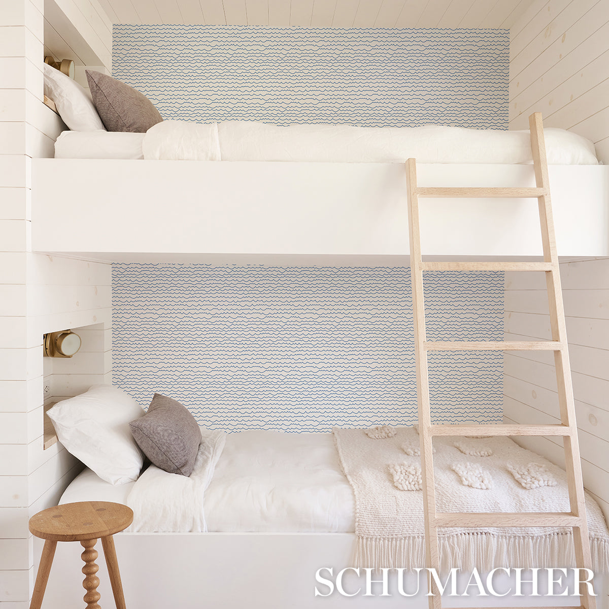 Waves Blue by Schumacher Modern Graphic Stripe Wallpaper – Schumacher 5007462