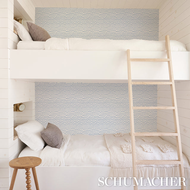 Waves Blue by Schumacher Modern Graphic Stripe Wallpaper – Schumacher 5007462