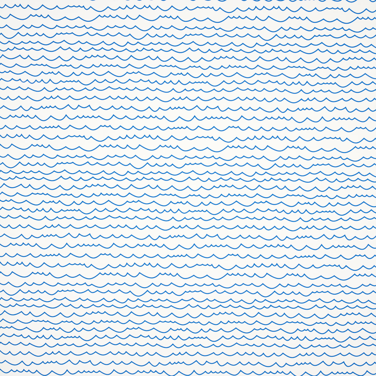 Waves blue wallpaper by Schumacher featuring a simple, graphic horizontal stripe pattern reminiscent of hand-drawn waves.