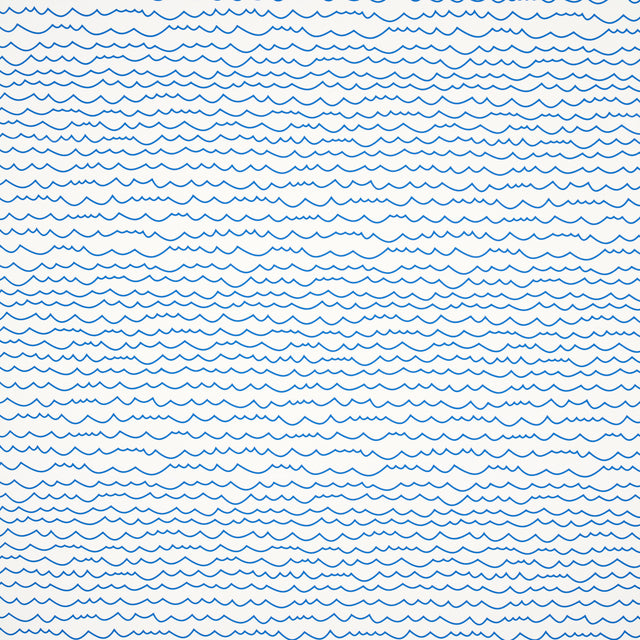 Waves blue wallpaper by Schumacher featuring a simple, graphic horizontal stripe pattern reminiscent of hand-drawn waves.