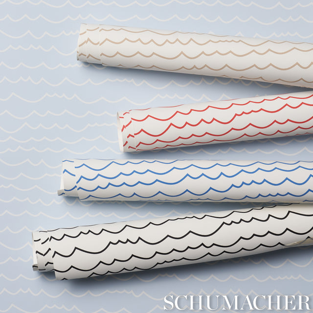 Waves Red by Schumacher Modern Graphic Stripe Wallpaper – Schumacher 5007463