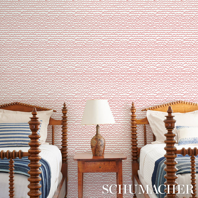 Waves Red by Schumacher Modern Graphic Stripe Wallpaper – Schumacher 5007463