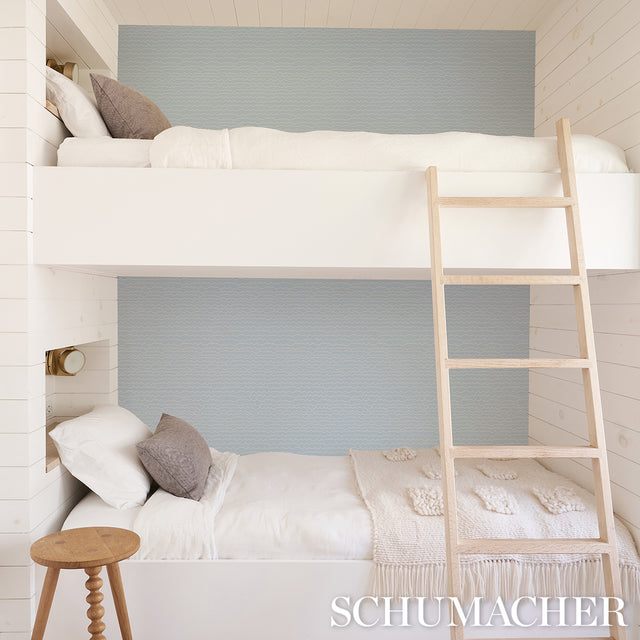 Waves White on Sky by Schumacher Modern Graphic Stripe Wallpaper – Schumacher 5007464