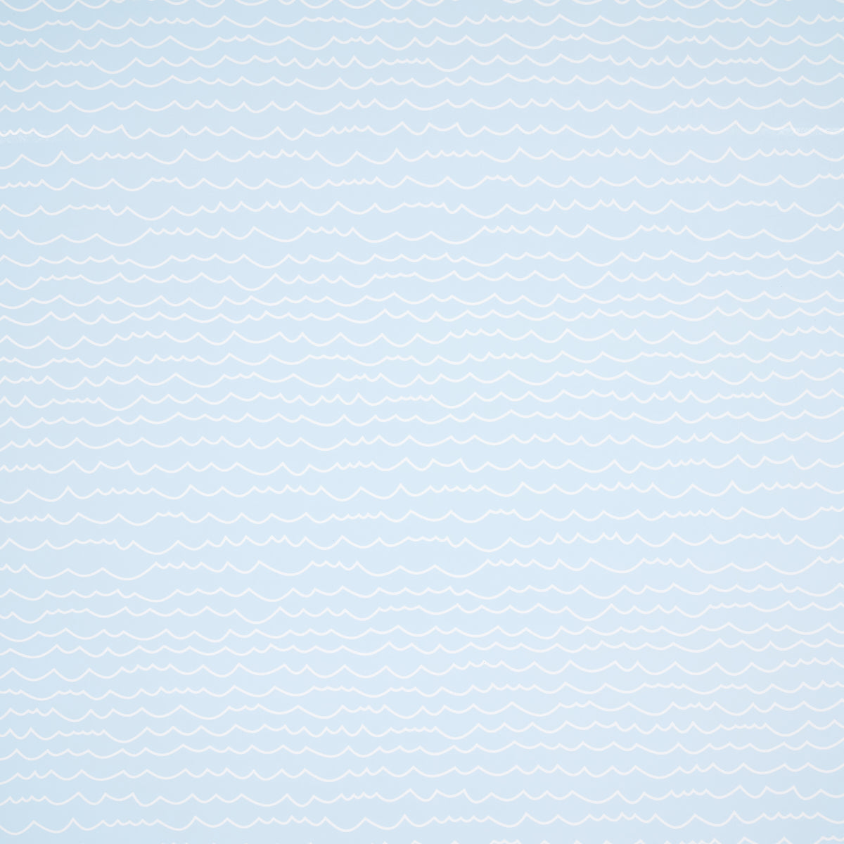 Waves wallpaper in white on sky blue, featuring a simple horizontal wave pattern by Schumacher.