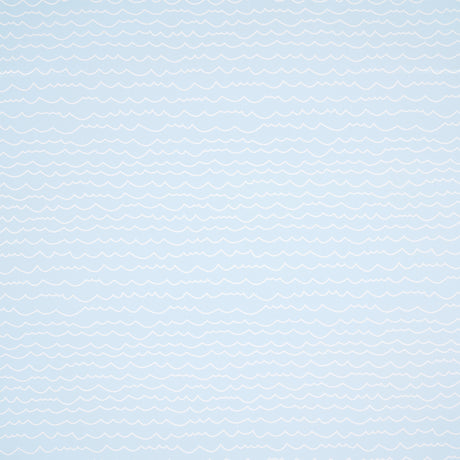 Waves wallpaper in white on sky blue, featuring a simple horizontal wave pattern by Schumacher.