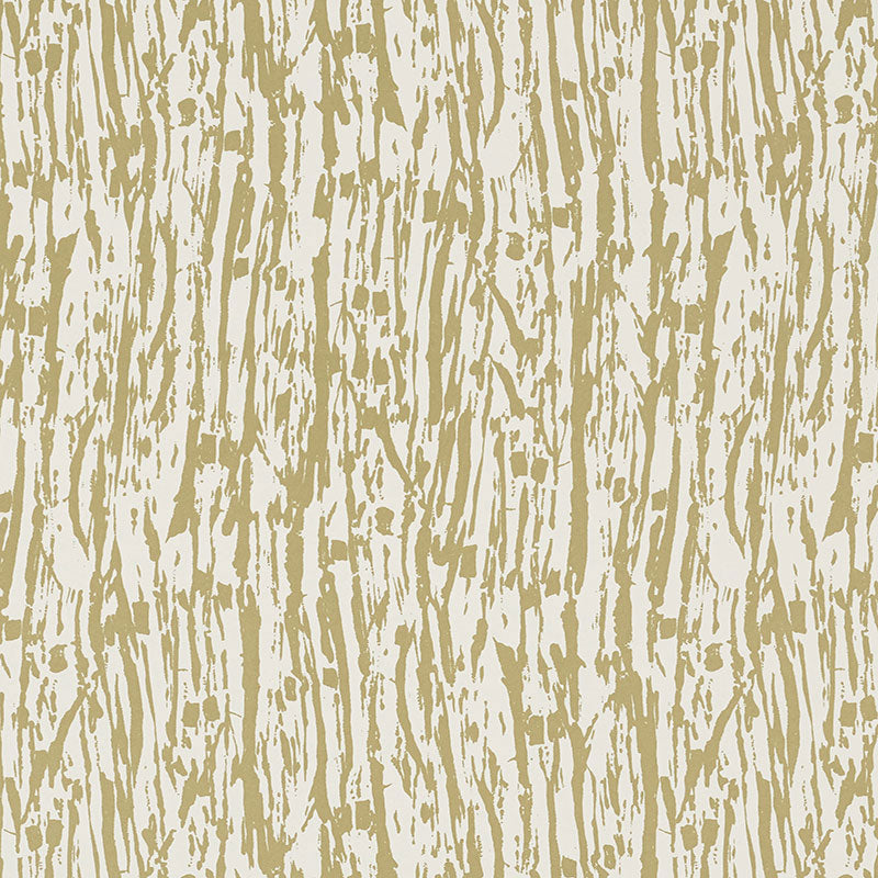 Tree Texture wallpaper in Pale Gold by Schumacher, featuring an expressive woodland-inspired pattern with gestural light and shadow.