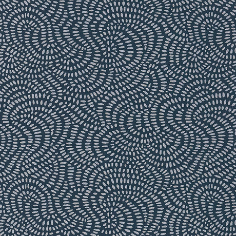 Whirlpool Twilight by Schumacher - swirling geometric pattern wallpaper in blue and white