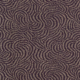 Whirlpool Black Plum geometric wallpaper by Schumacher, featuring a swirling, graphic pattern in a sophisticated colorway.
