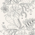 Blommen Noir / Blanc wallpaper from Schumacher's Drawn From Nature collection featuring whimsical black and white floral line art.