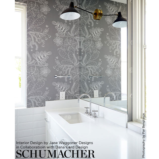 Blommen Smoke by Schumacher Modern Botanical Wallpaper – Schumacher 5007491