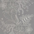 Blommen Smoke wallpaper by Schumacher featuring a whimsical white floral line drawing on a smoky grey background, shown in a modern bathroom interior.