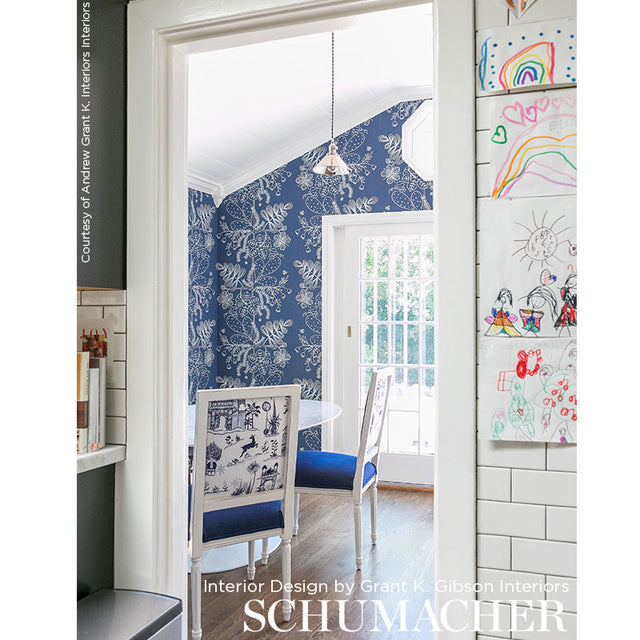 Blommen Marine by Schumacher Botanical Wallpaper – Schumacher 5007493