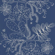 Blommen Marine stylized botanical wallpaper with white linework floral and leaf pattern on a deep blue background by Schumacher