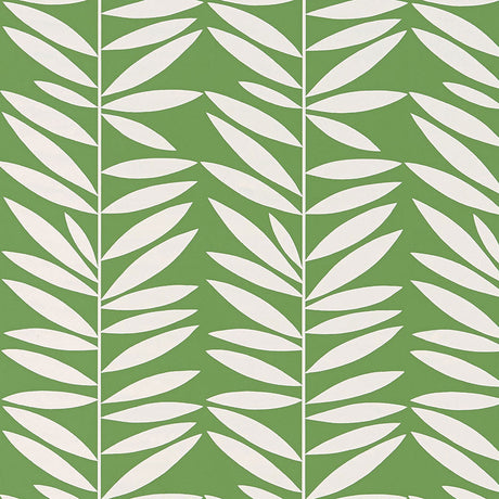 Leaf Stripe wallpaper in green and white with a bold, graphic leaf pattern by Schumacher.