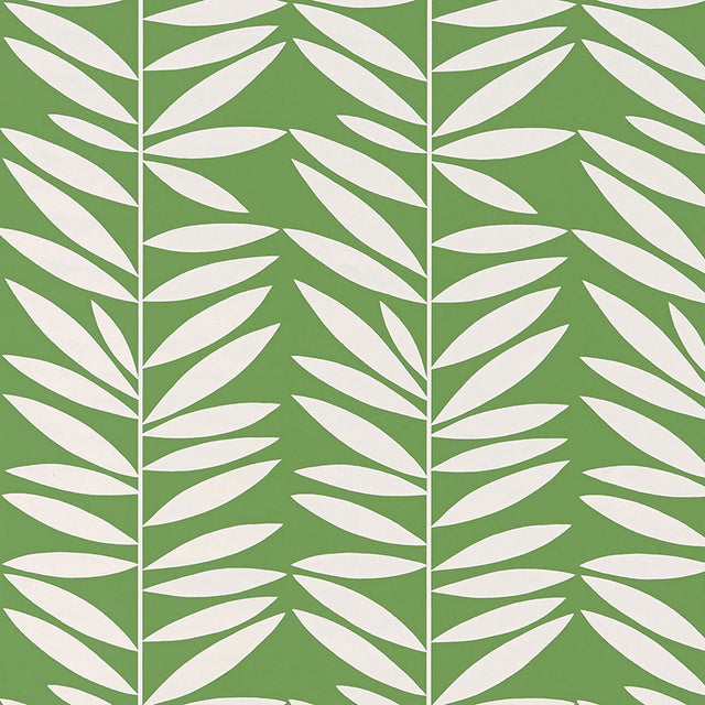 Leaf Stripe wallpaper in green and white with a bold, graphic leaf pattern by Schumacher.