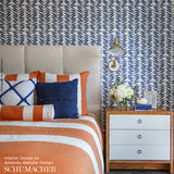 Leaf Stripe Marine by Schumacher Bold Blue Botanical Wallpaper – Schumacher 5007512