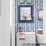 Leaf Stripe Marine by Schumacher Bold Blue Botanical Wallpaper – Schumacher 5007512
