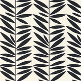 Leaf Stripe Ebony wallpaper by Schumacher featuring bold, graphic black leaf stripes on a white background.