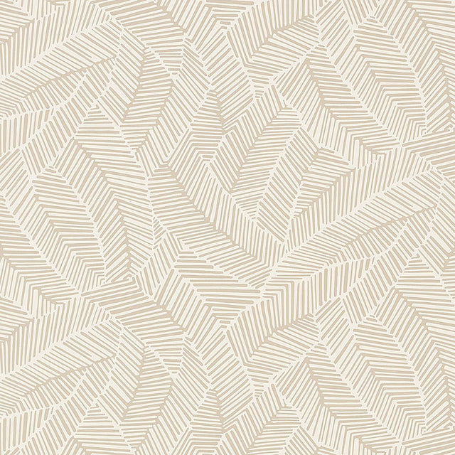 Abstract Leaf wallpaper in Linen by Schumacher, featuring a graphic leaf pattern in neutral tones.